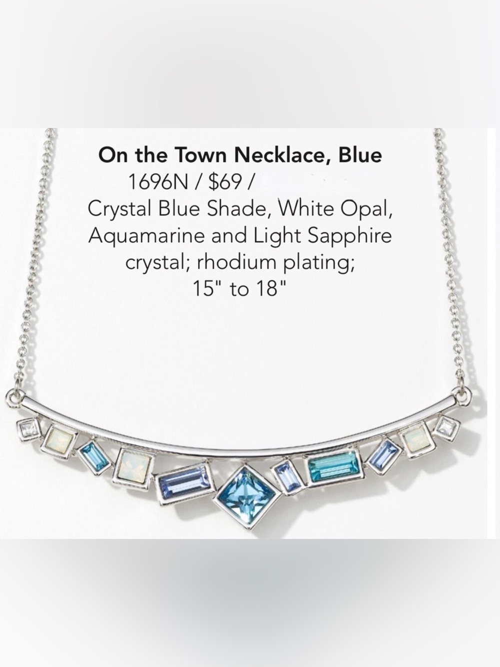 On the Town Necklace, Blue by Touchstone Crystal Rhodium plated BNIB Swarovski